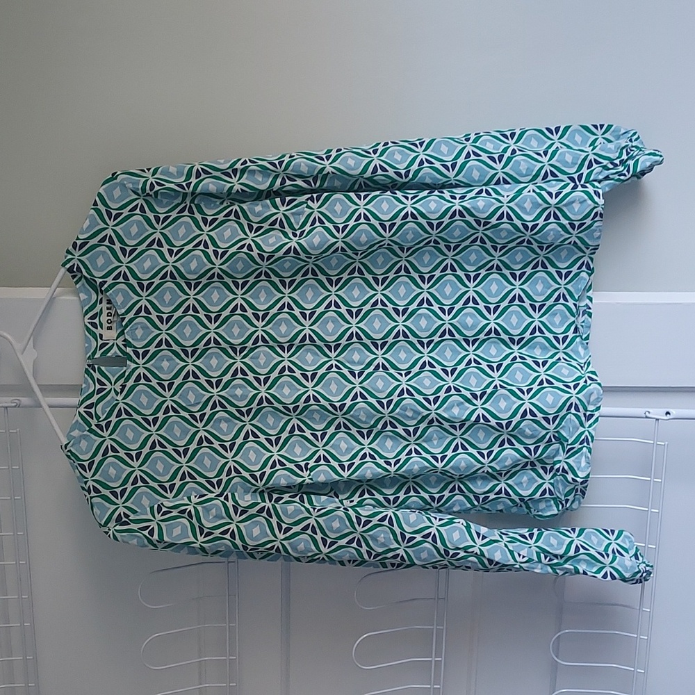 Boden Easy Printed Top Viscose Green Blue White Size 10 Pattern